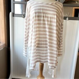 A’reve High-Low Boho Womens Striped Tunic & Lace Top, Size Medium
